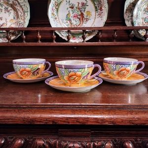 Set of 3 Vintage Lusterware Teacups & Saucers from Japan